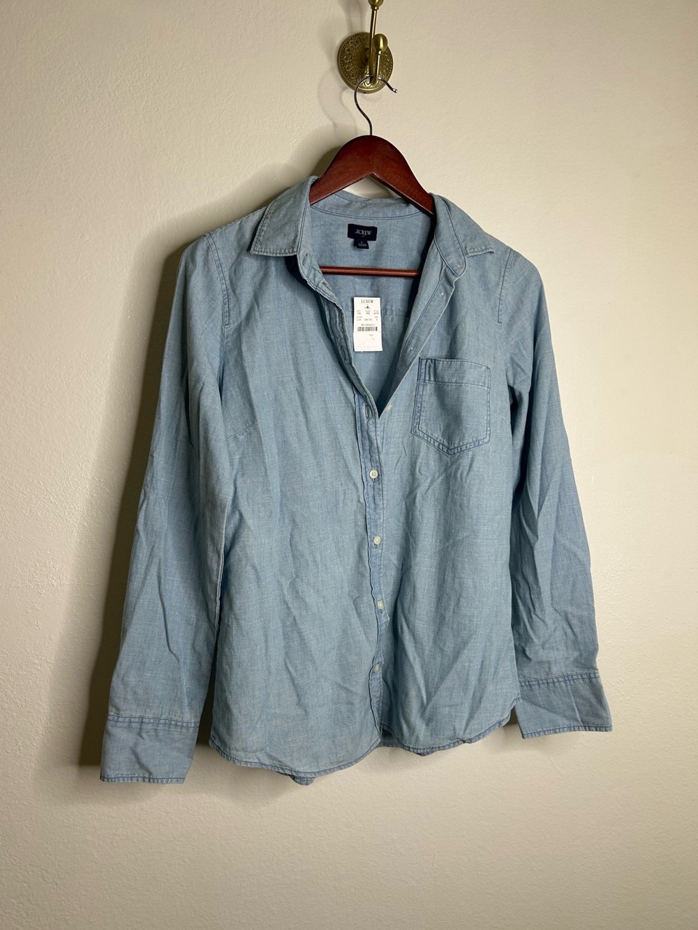 NWT J. Crew Factory 100% Cotton Denim Chambray Front Pocket Button Down Shirt